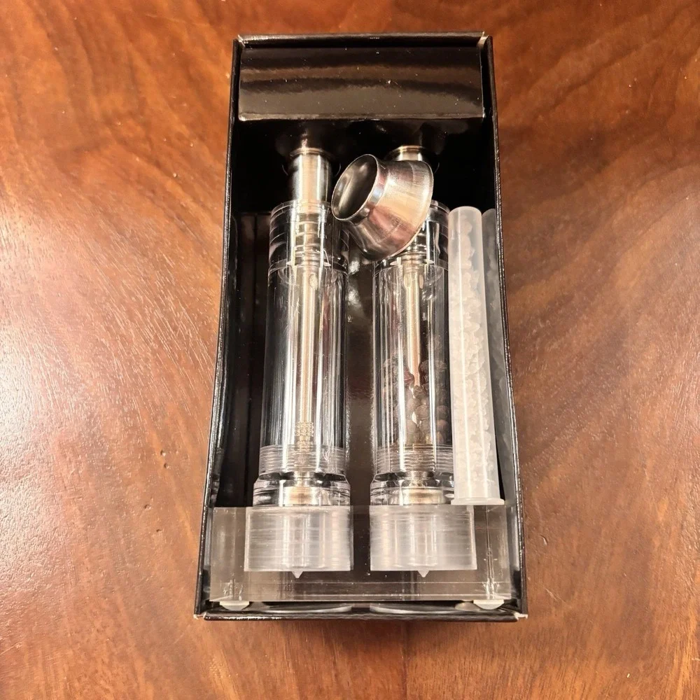 GRIND Single-Handed Salt & Pepper Mill Set‎ Stainless Steel Acrylic Grinder NIB